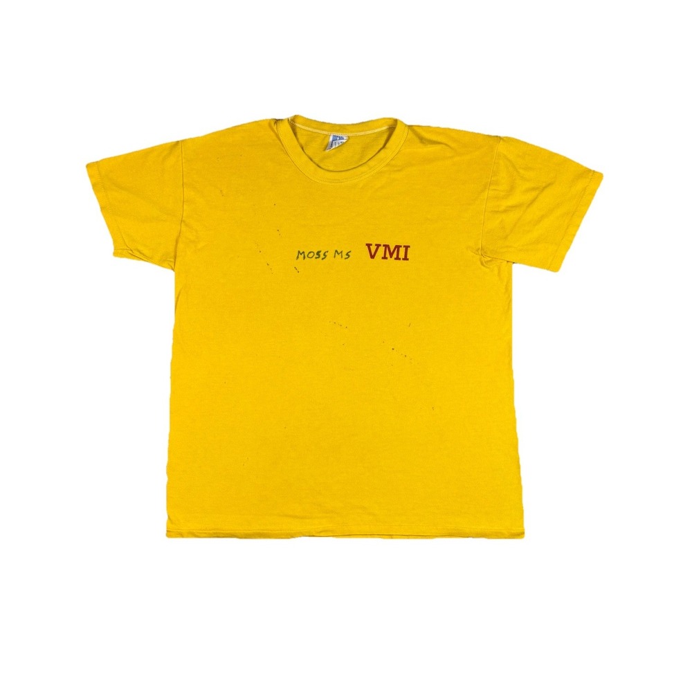 Vintage Russell Athletic Gym T Shirt Yellow Single Stitch 80s VMI Mens Large